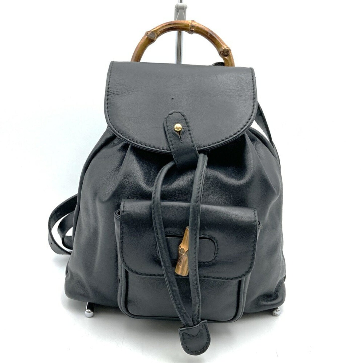 Gucci Black Leather Bamboo Backpack