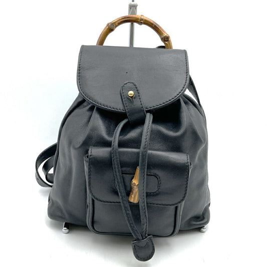 Gucci Black Leather Bamboo Backpack