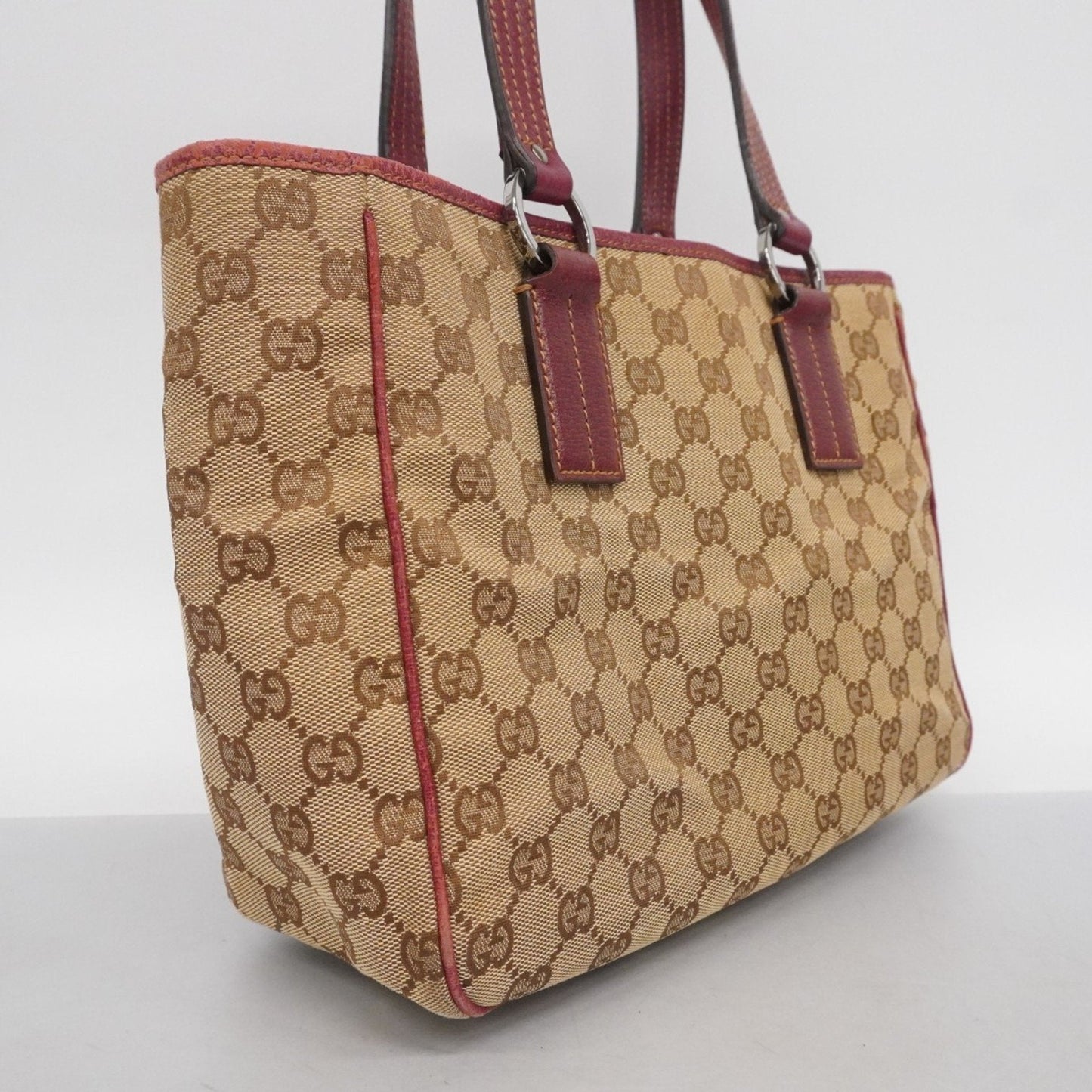 Gucci Brown Red Color Canvas Tote Bag