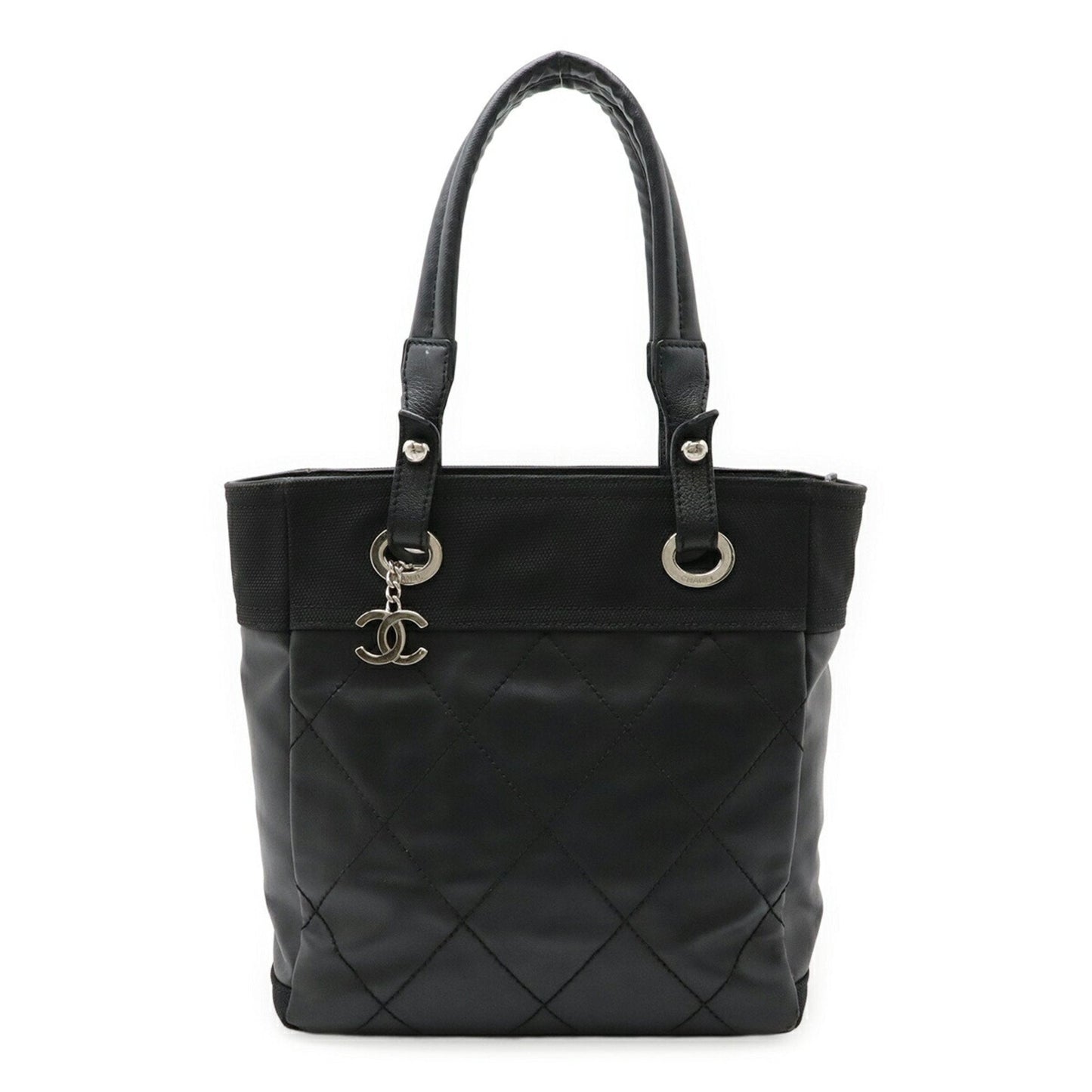 Chanel Black Coated Canvas Leather Shoulder Bag Tote Bag