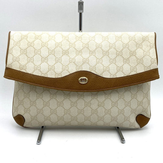 Gucci Beige Gg Supreme Canvas Leather Clutch Bag