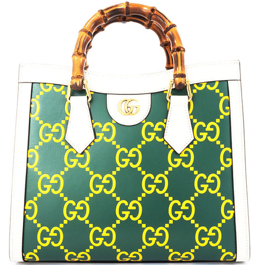 Gucci Green White Yellow Leather Handbag