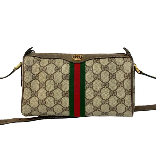Gucci Brown Green Red Color Leather Pvc Pochette Shoulder Bag