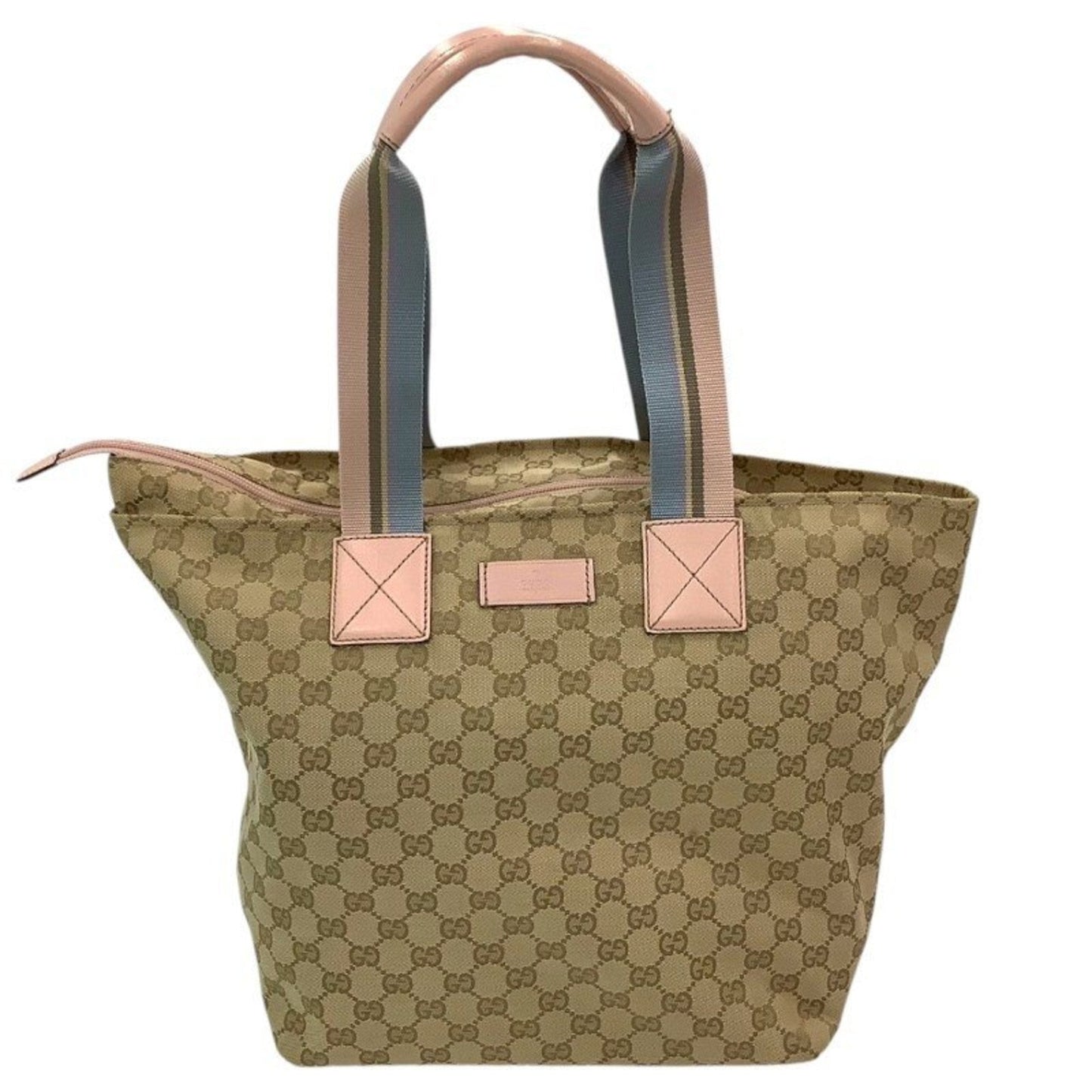 Gucci Sherry Line Beige Pink Canvas Leather Tote Bag
