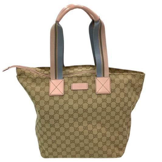Gucci Sherry Line Beige Pink Canvas Leather Tote Bag