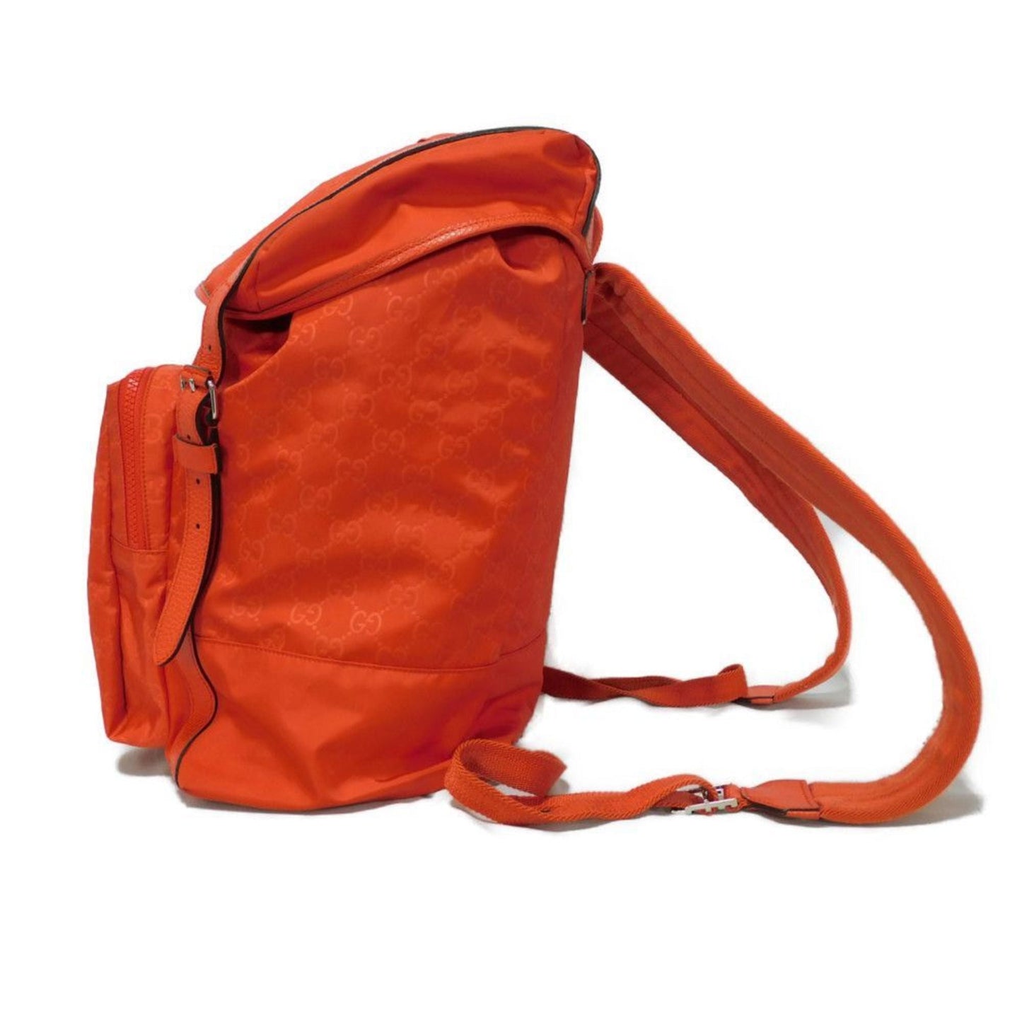 Gucci Orange Red Nylon Canvas Leather Backpack