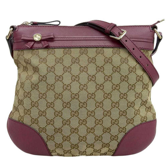 Gucci Beige Red Color Gg Canvas Leather Shoulder Bag