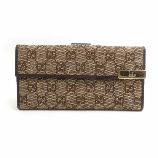 Gucci Beige Blue Brown Canvas Long Wallet (Bi-Fold)