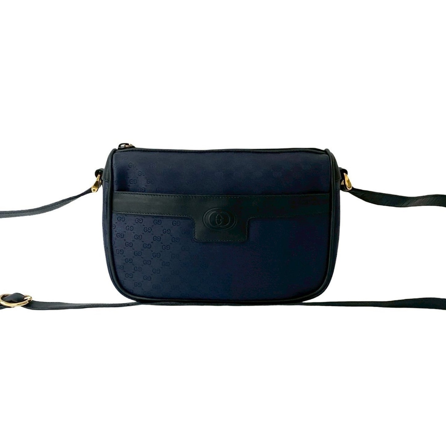 Gucci Black Navy Leather Pvc Pochette Shoulder Bag