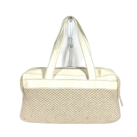 Chanel Beige White Leather Canvas Handbag Shoulder Bag Tote Bag