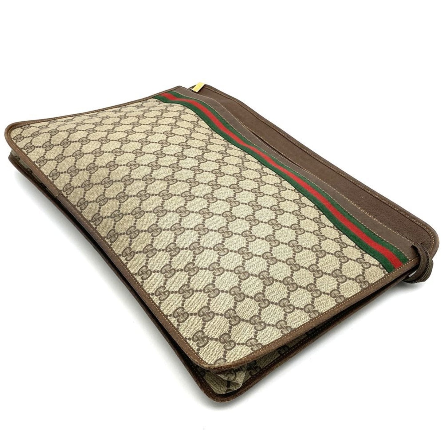 Gucci Sherry Line Brown Gg Supreme Leather Clutch Bag