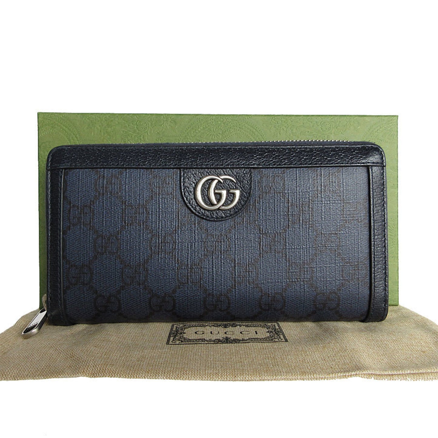 Gucci Navy Gg Supreme Long Wallet (Bi-Fold)