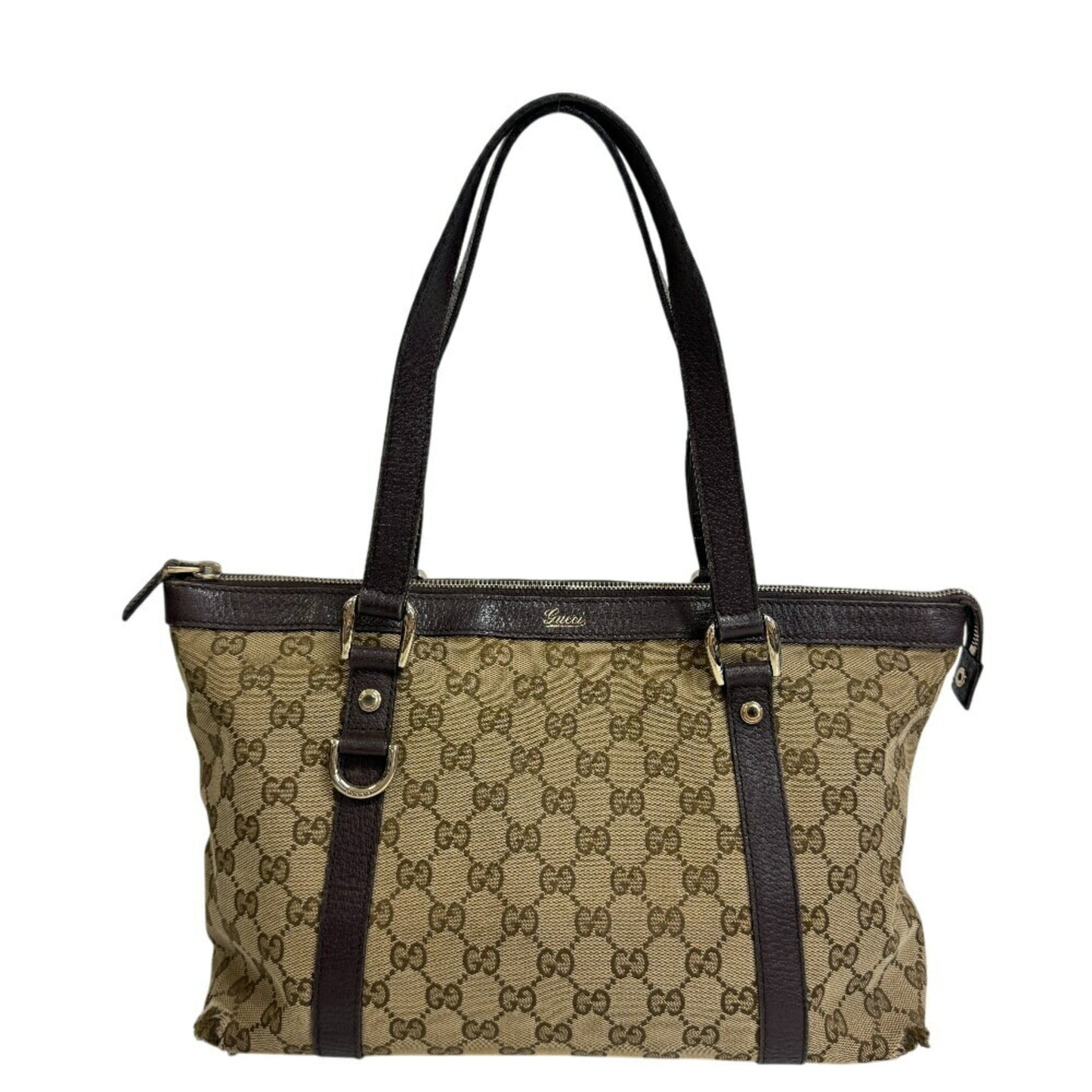 Gucci Beige Brown Canvas Leather Tote Bag