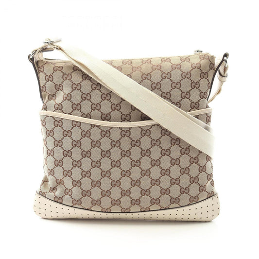 Gucci Beige White Gg Canvas Leather Shoulder Bag
