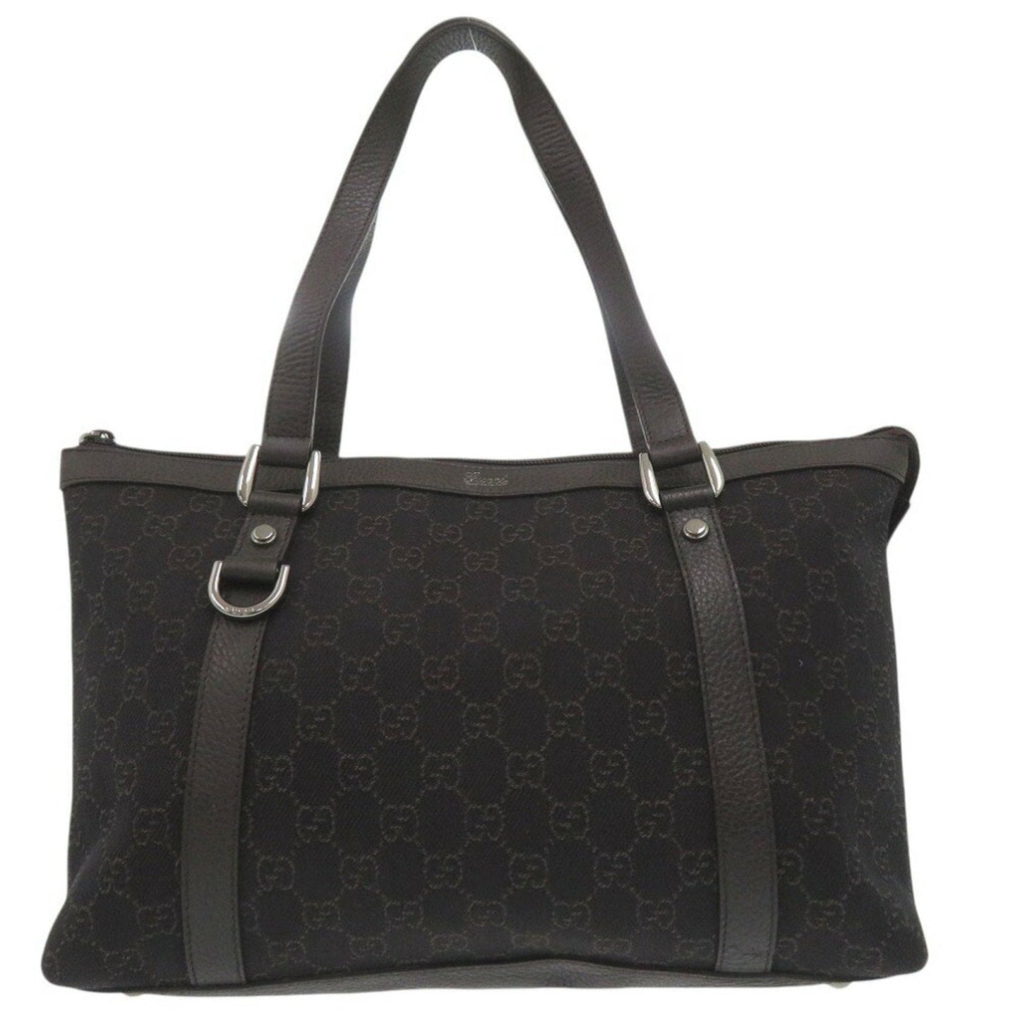 Gucci Dark Brown Canvas Leather Tote Bag