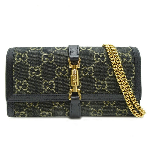 Gucci Black Gg Canvas Chain/Shoulder Wallet