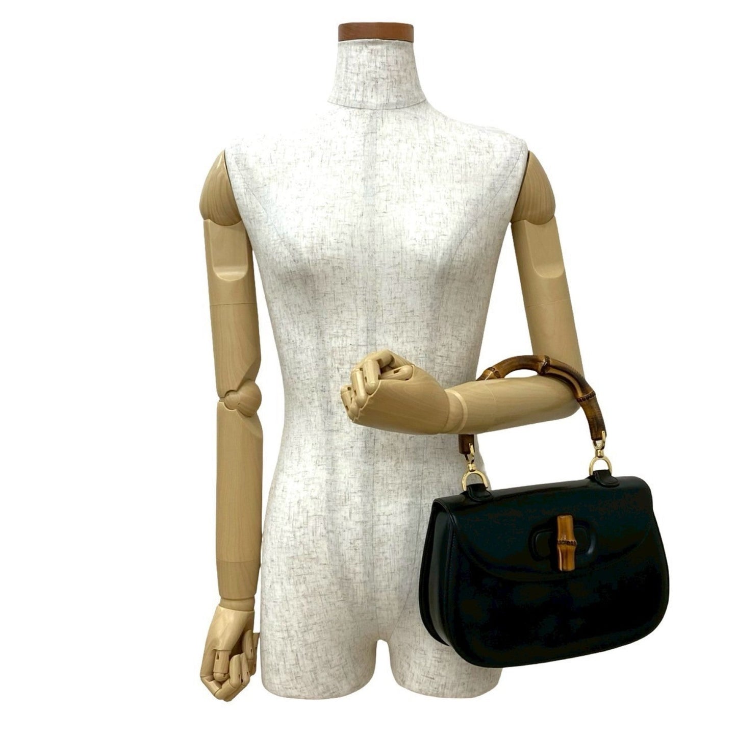 Gucci Black Leather Bamboo Handbag Tote Bag