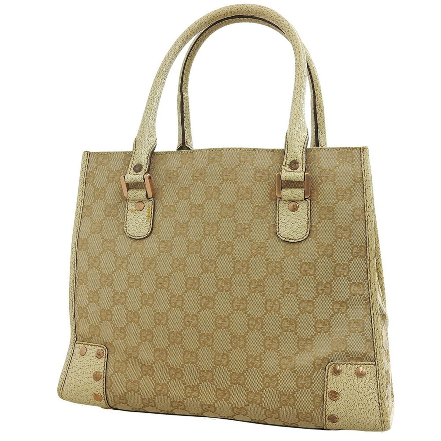 Gucci Beige Ivory Canvas Leather Handbag Tote Bag