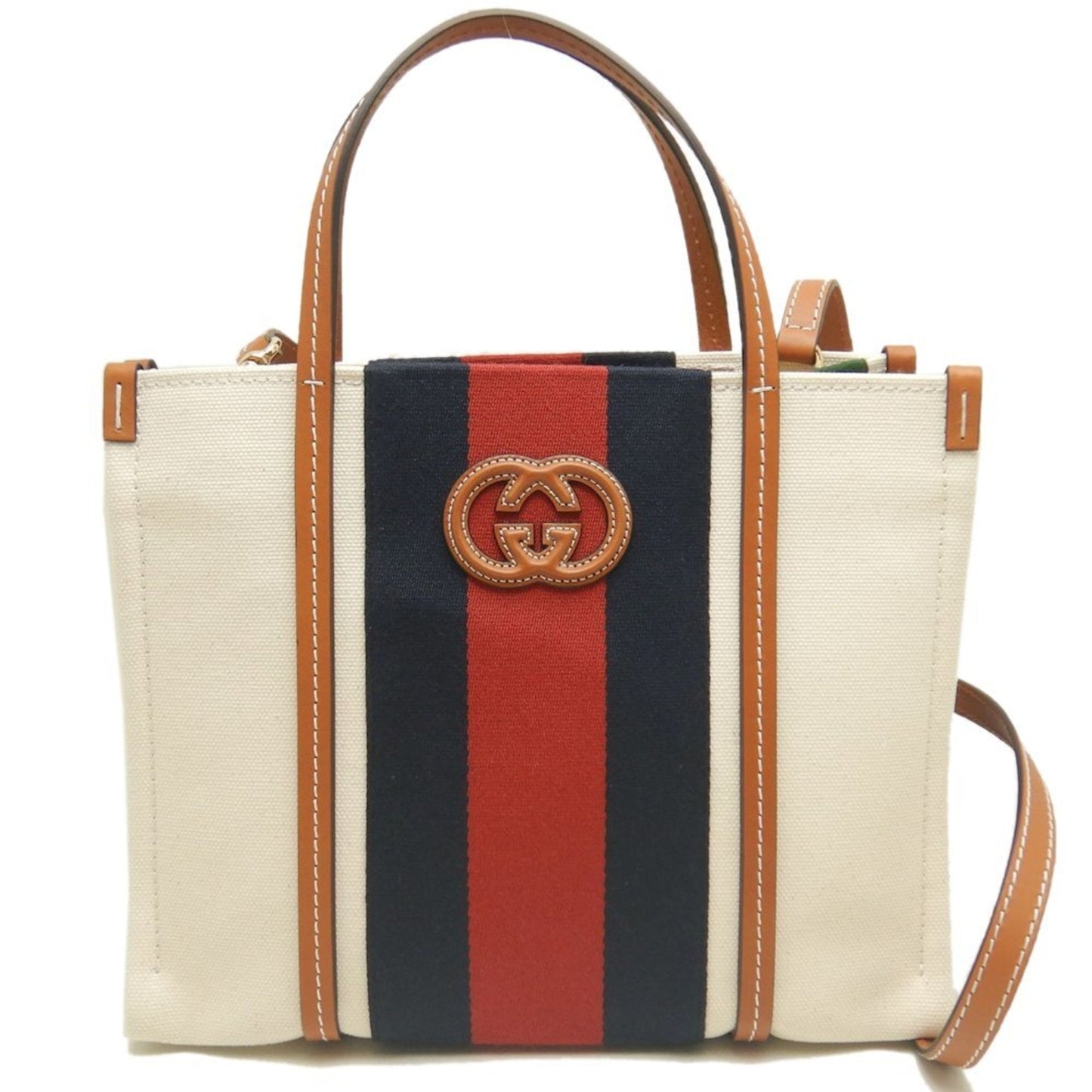 Gucci Brown Ivory Canvas Tote Bag