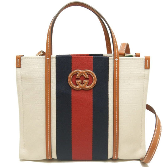 Gucci Brown Ivory Canvas Tote Bag