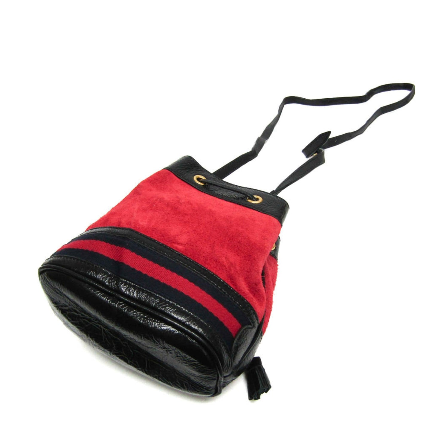 Gucci Black Navy Red Color Leather Suede Shoulder Bag