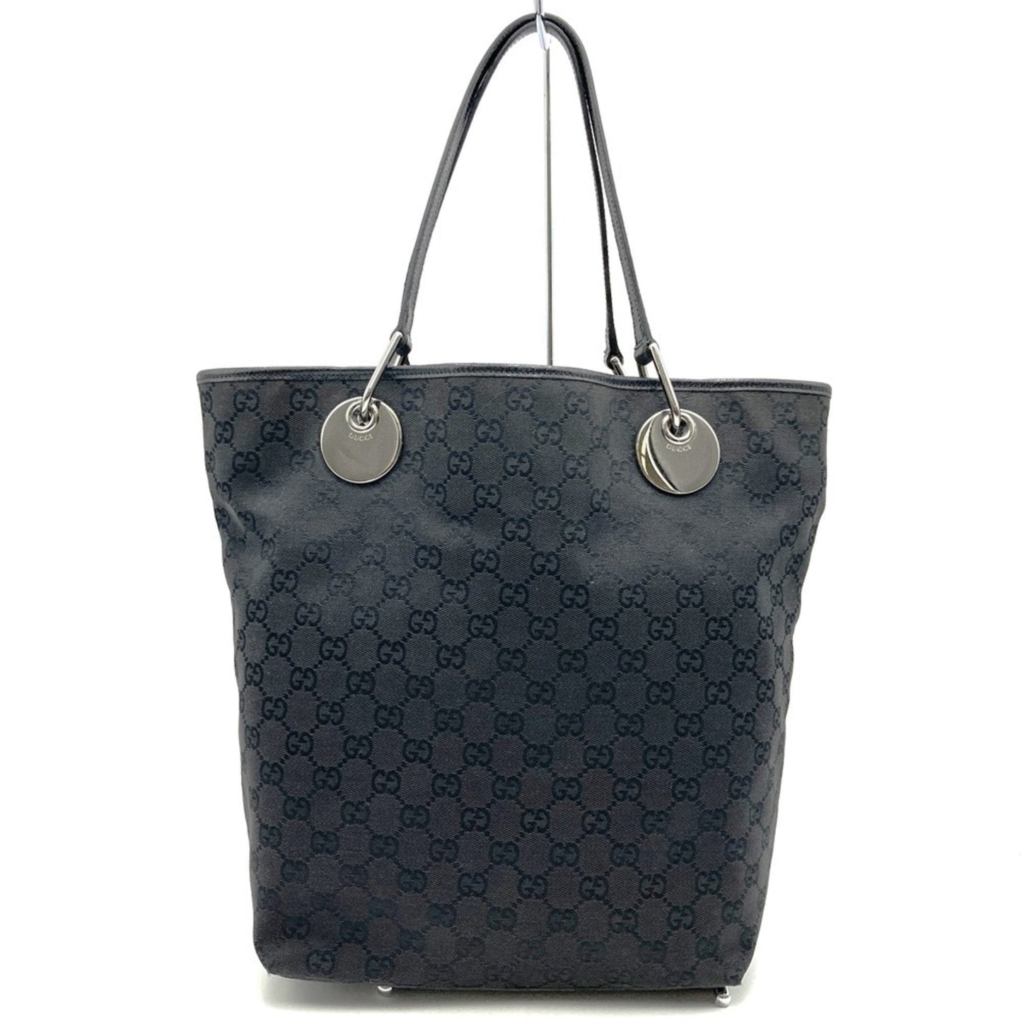 Gucci Black Gg Canvas Leather Tote Bag