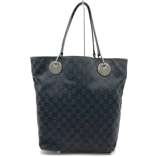 Gucci Black Gg Canvas Leather Tote Bag