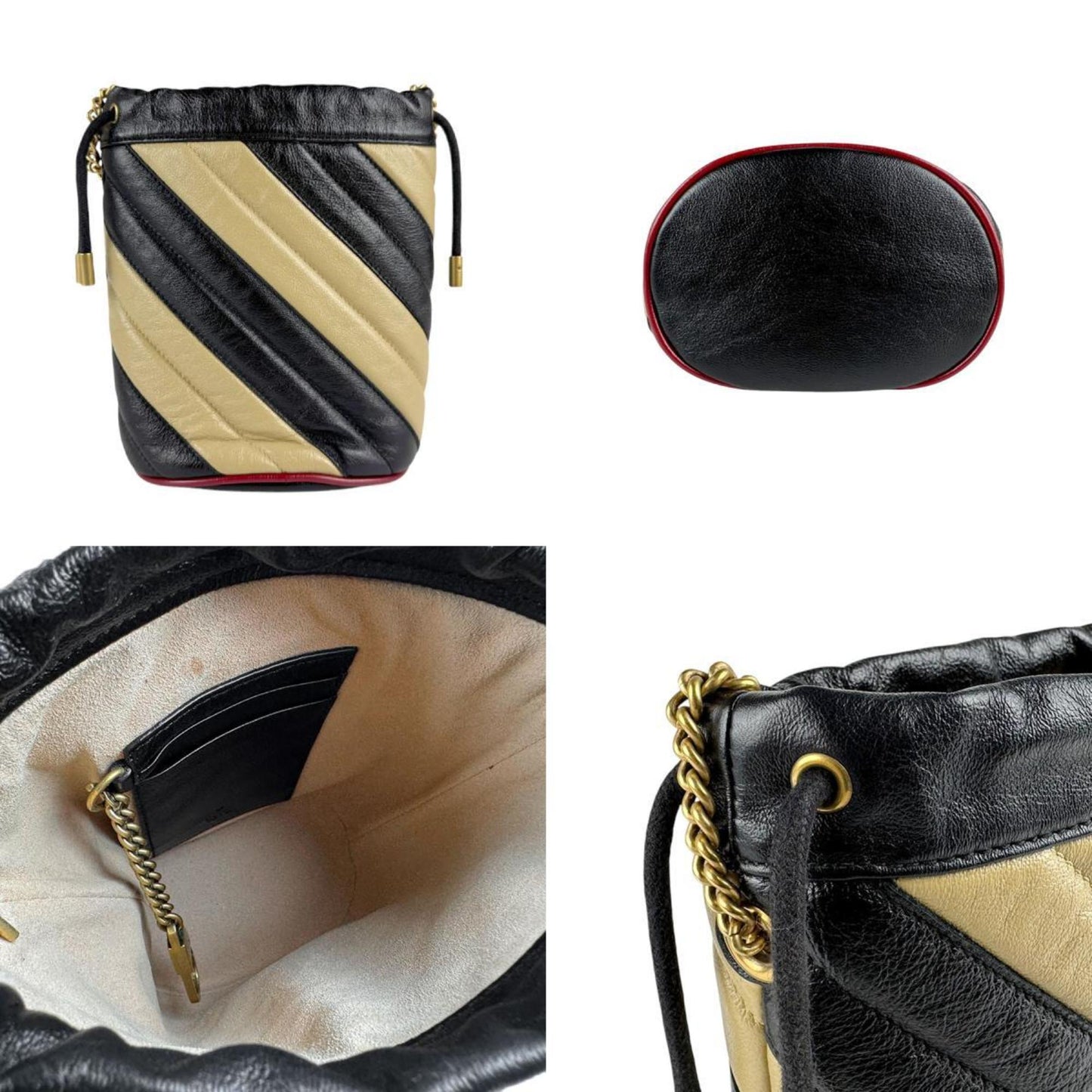 Gucci Beige Black Leather Shoulder Bag