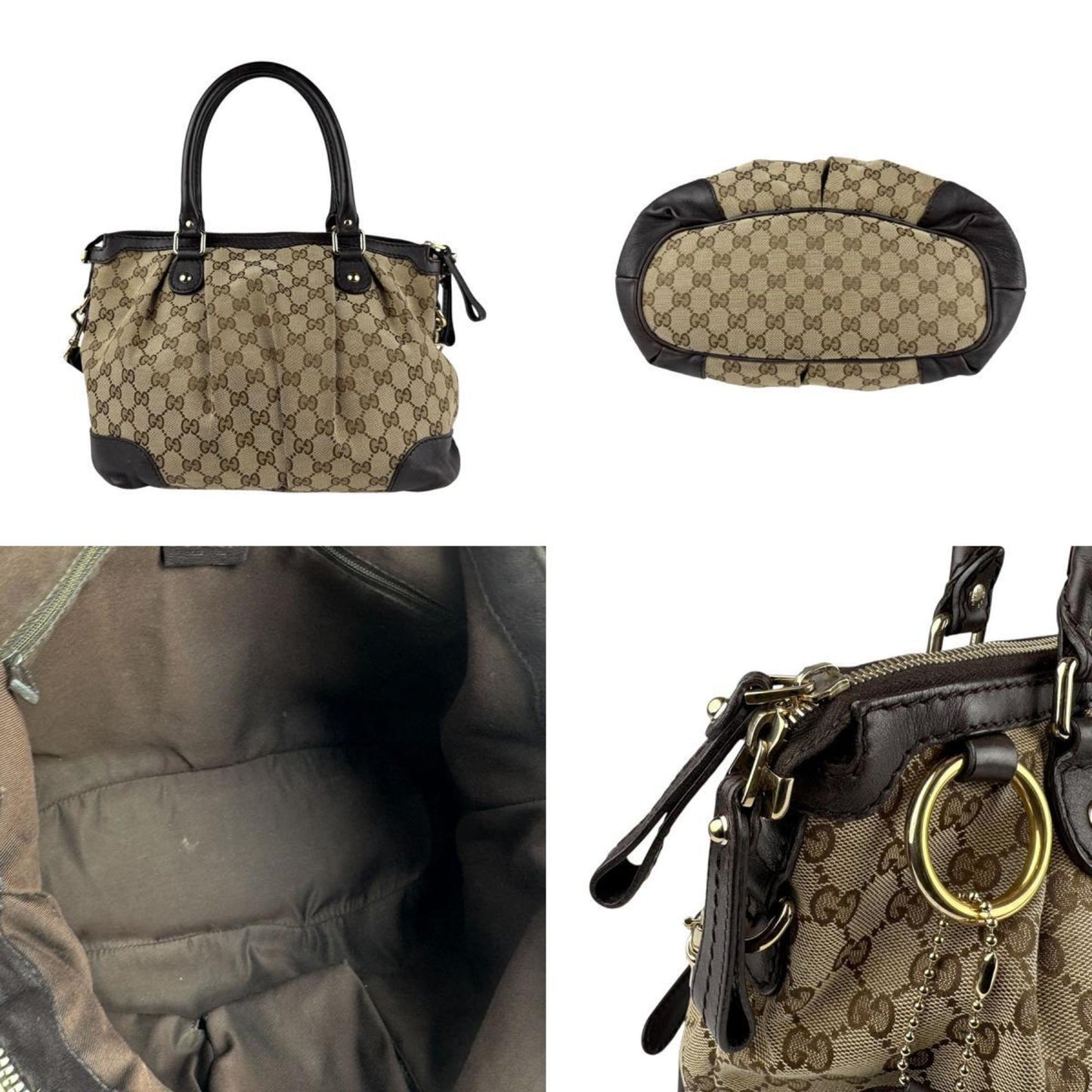 Gucci Brown Gg Canvas Leather Handbag Shoulder Bag