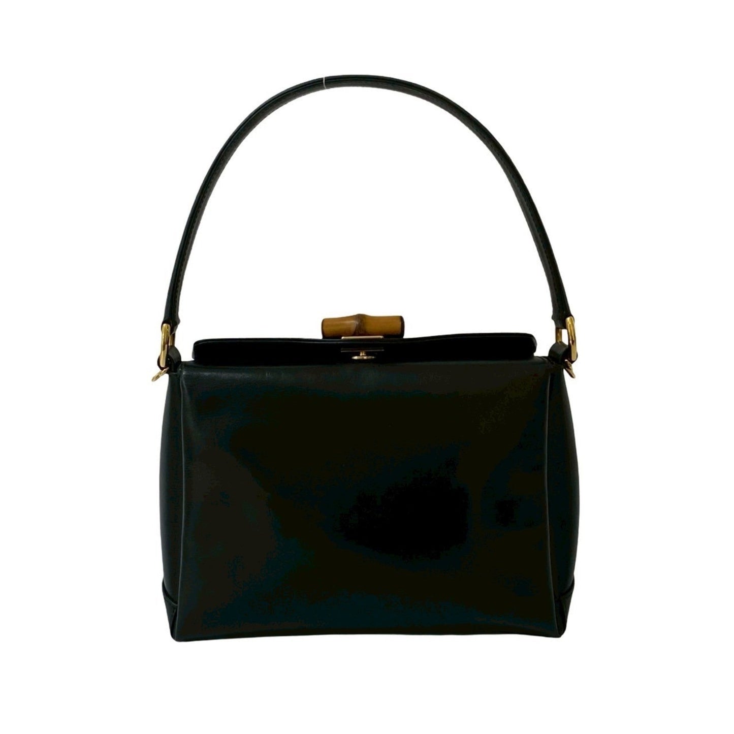 Gucci Black Leather Bamboo Handbag Tote Bag