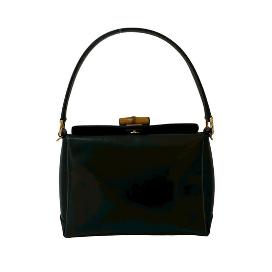 Gucci Black Leather Bamboo Handbag Tote Bag