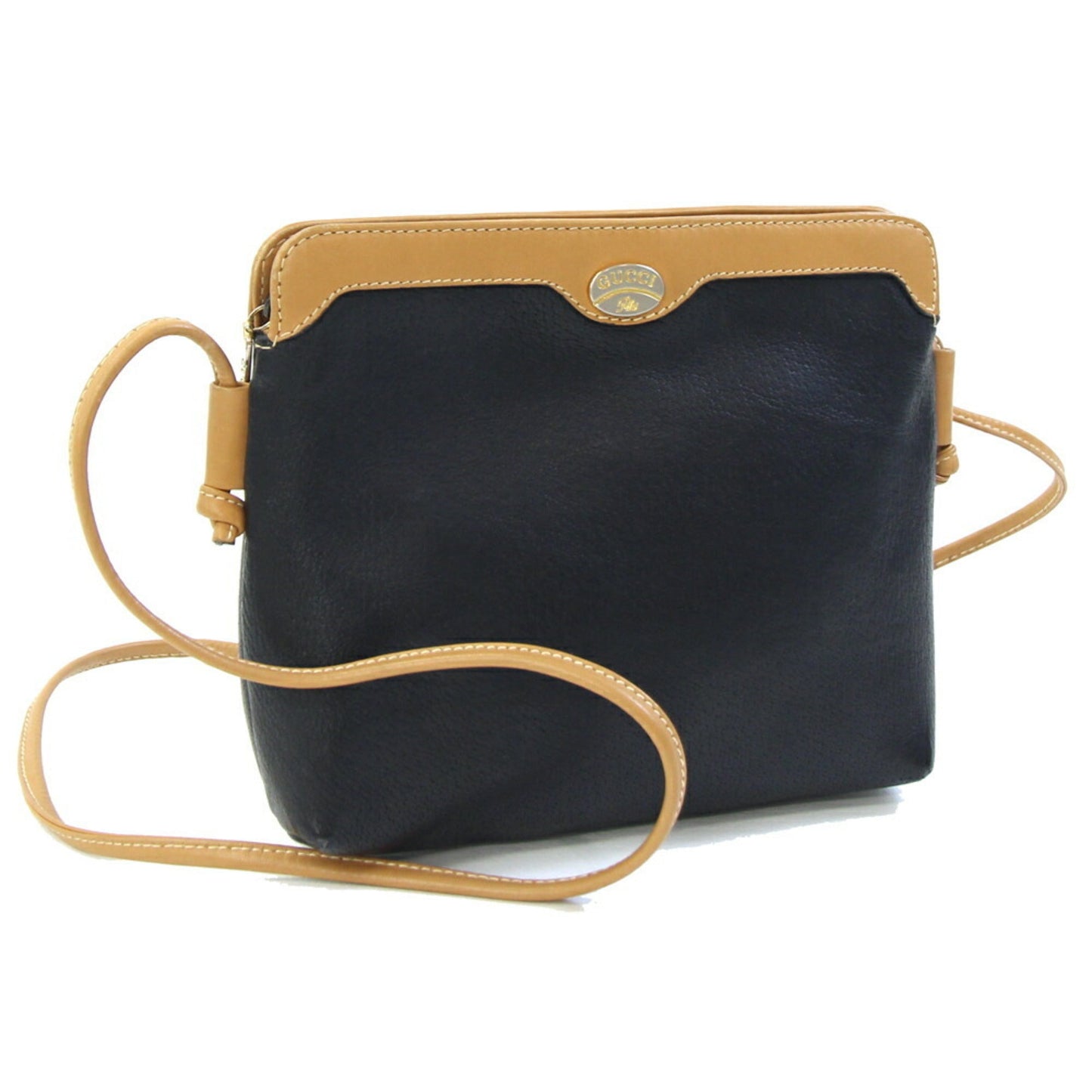 Gucci Black Light Brown Leather Pochette Shoulder Bag