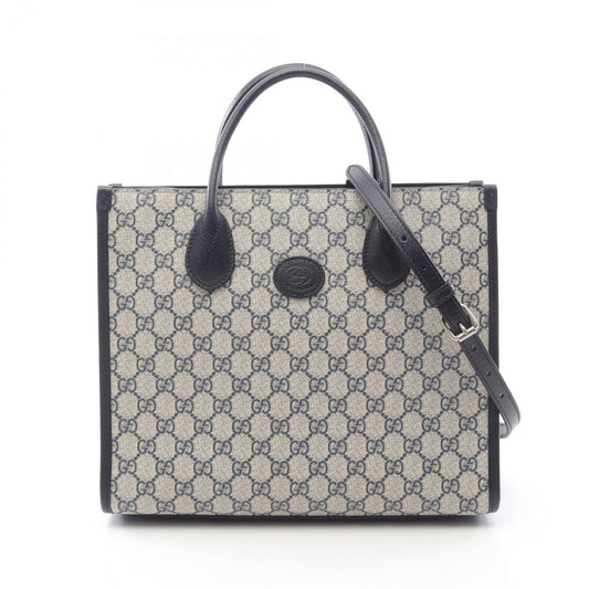 Gucci Beige Navy Pvc Leather Tote Bag