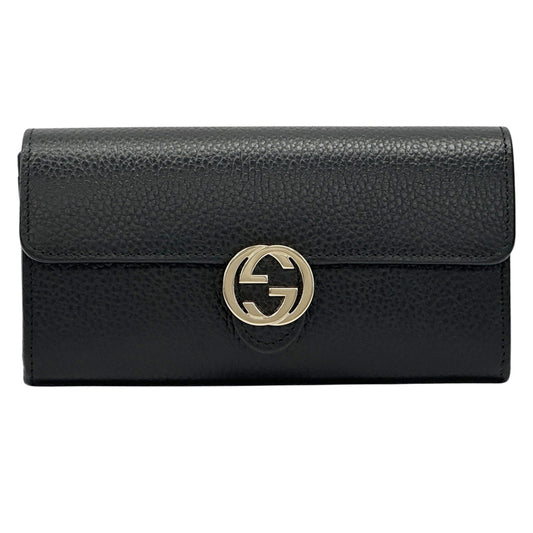 Gucci Black Leather Long Wallet (Tri-Fold)