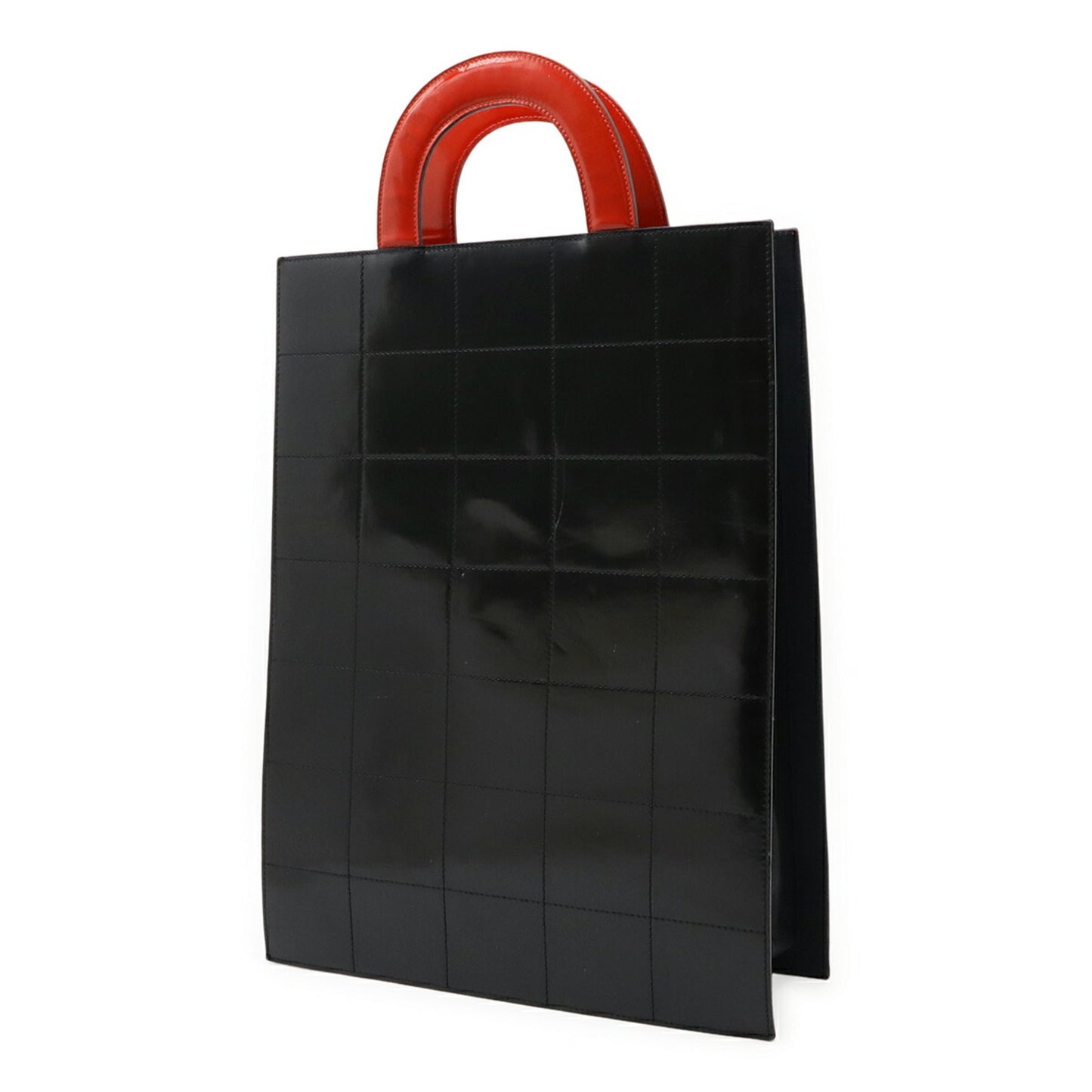 Chanel Black Red Color Silver White Patent Leather Handbag Tote Bag