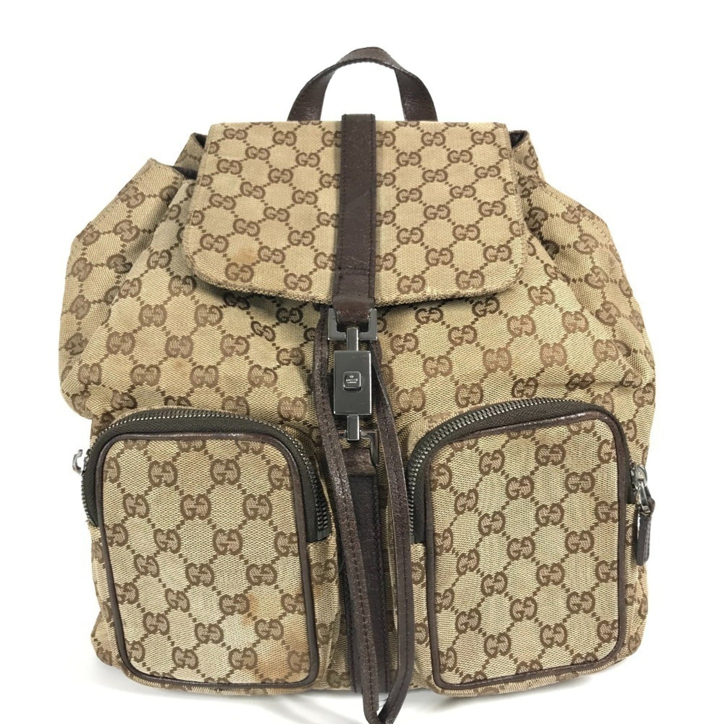 Gucci Beige Dark Brown Gg Canvas Backpack