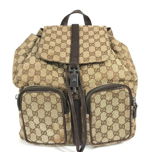 Gucci Beige Dark Brown Gg Canvas Backpack