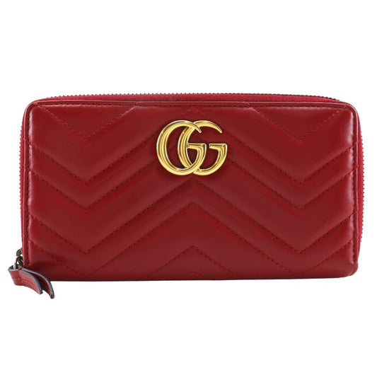 Gucci Red Color Leather Long Wallet (Bi-Fold)