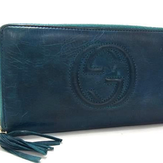 Gucci Blue Green Leather Long Wallet (Bi-Fold)