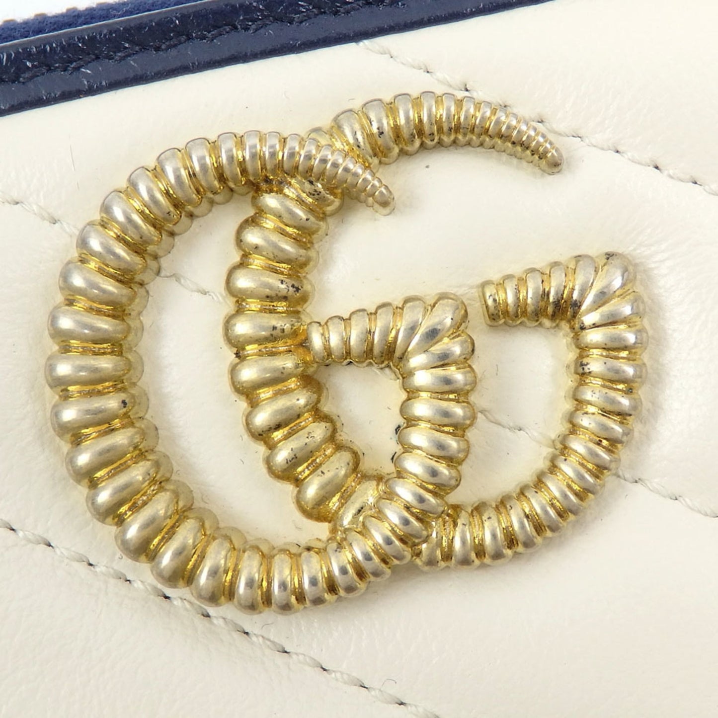 Gucci Navy White Leather Long Wallet (Bi-Fold)