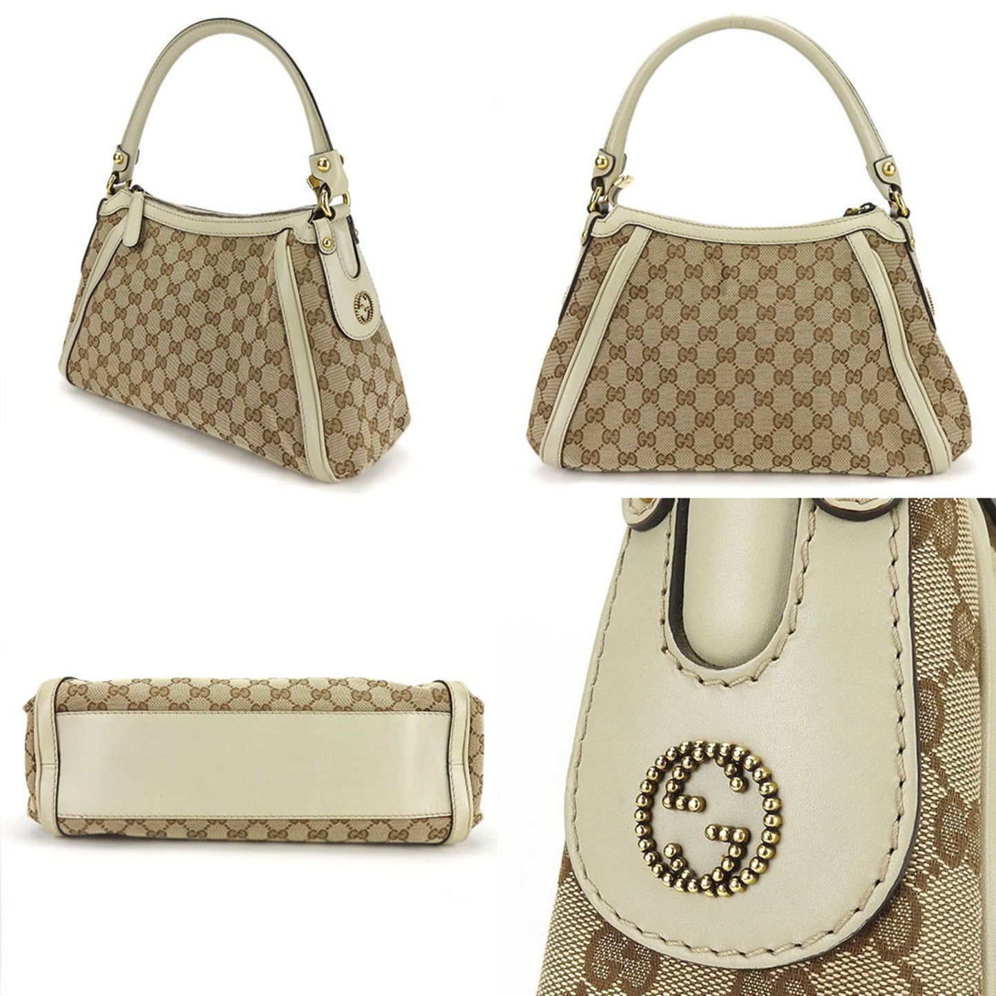 Gucci Gg Canvas Beige Gg Canvas Leather Shoulder Bag