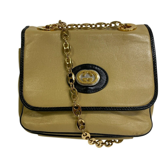Gucci Beige Black Leather Handbag Shoulder Bag