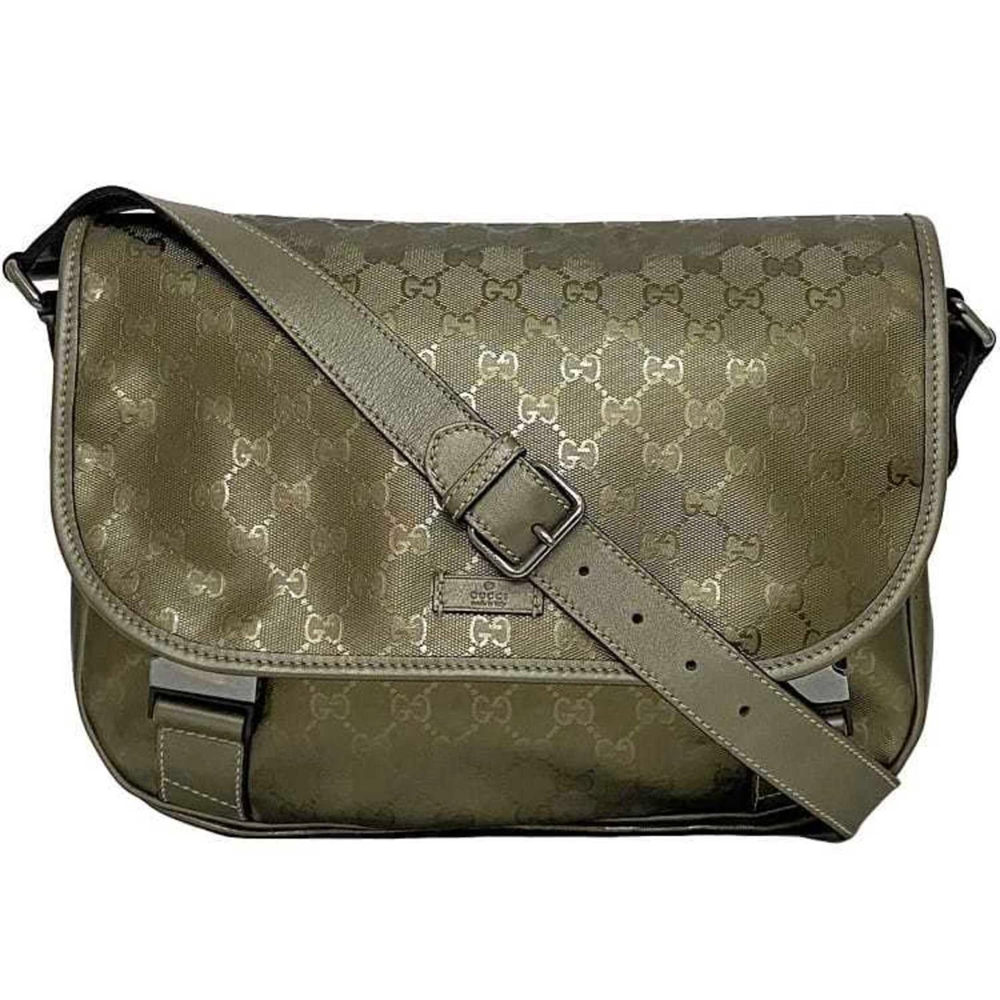 Gucci Green Khaki Coated Canvas Shoulder Bag