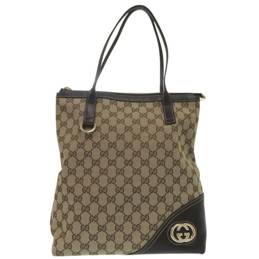 Gucci Beige Gg Canvas Leather Shoulder Bag Tote Bag