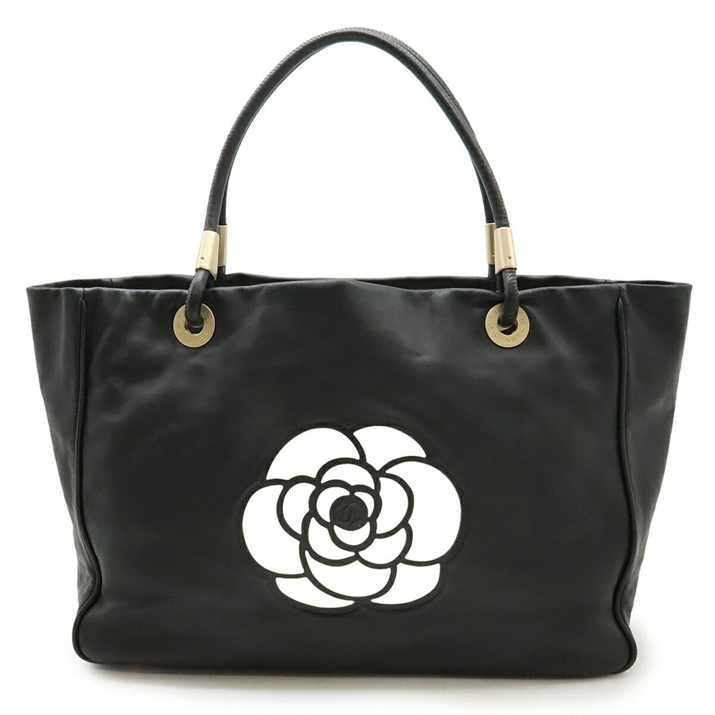 Chanel Black White Leather Shoulder Bag Tote Bag