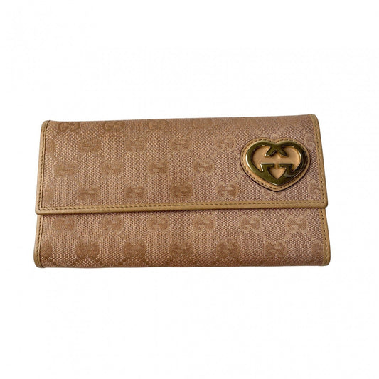 Gucci Pink Gg Canvas Leather Long Wallet (Bi-Fold)