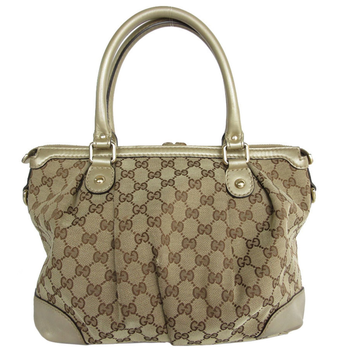 Gucci Beige Gold Canvas Leather Handbag