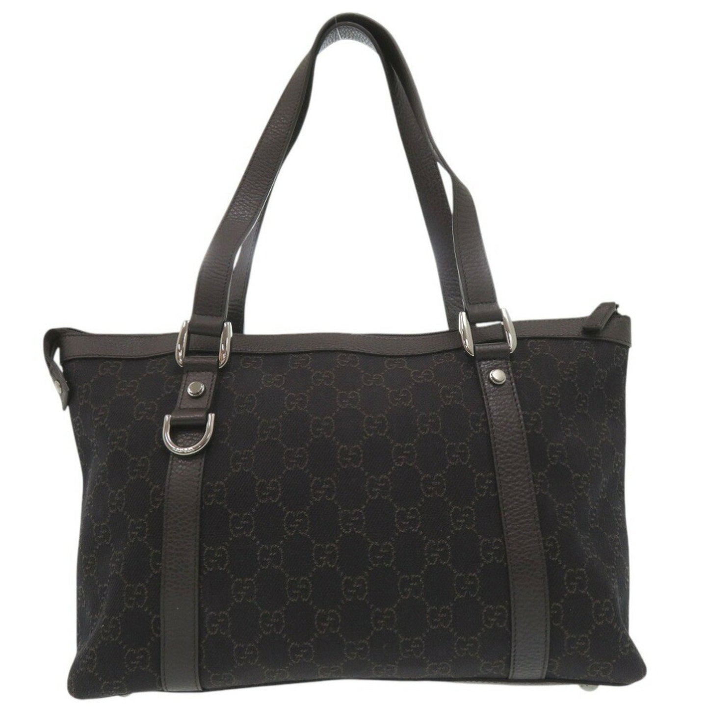 Gucci Dark Brown Canvas Leather Tote Bag