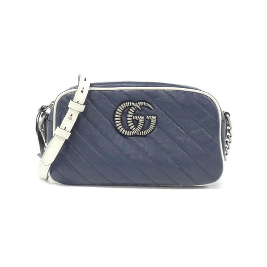 Gucci Gg Marmont Blue White Leather Shoulder Bag