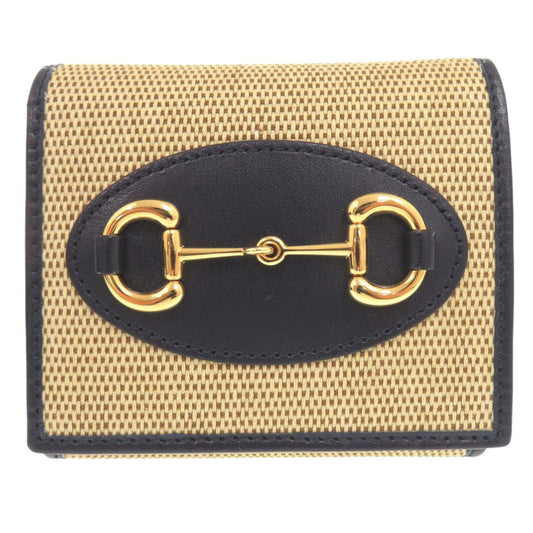 Gucci Beige Navy Canvas Leather Wallet (Bi-Fold)